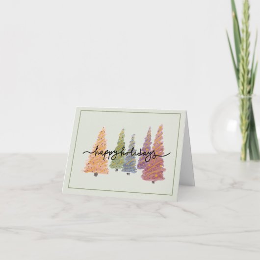 Pastel Christmas Trees “Happy Holidays” Card サンキューカード (正面)