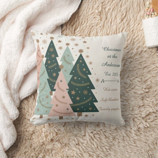 Pastel Christmas Trees Personalized Holiday クッション (ブランケット)
