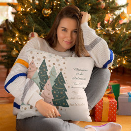 Pastel Christmas Trees Personalized Holiday クッション