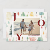 Pastel Christmas Trees Red Joy Photo Holiday Card シーズンカード (正面)
