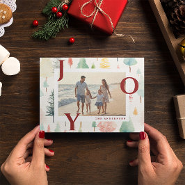 Pastel Christmas Trees Red Joy Photo Holiday Card シーズンカード