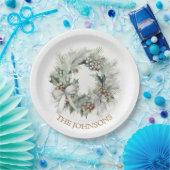 Pastel Christmas Wreath & Custom Name Paper Plates ペーパープレート (パーティー)