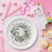 Pastel Christmas Wreath & Custom Name Paper Plates ペーパープレート (パーティー)