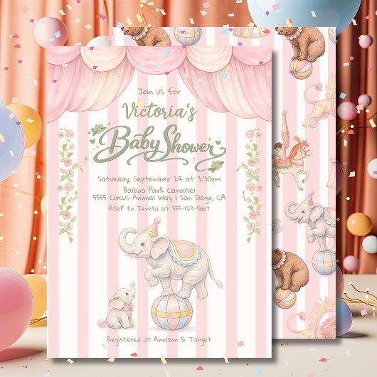 Pastel Circus Baby Shower 招待状
