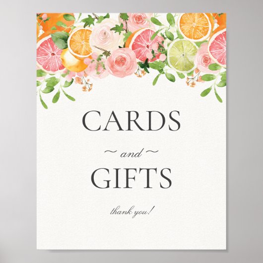 Pastel Citrus Floral Cutie Cards and Gifts Sign ポスター (正面)