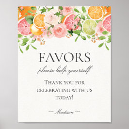 Pastel Citrus Floral Little Cutie Favors Sign ポスター
