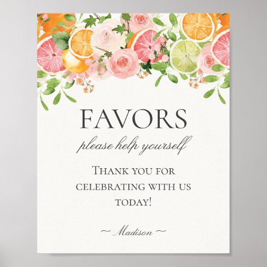 Pastel Citrus Floral Little Cutie Favors Sign ポスター (正面)