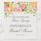 Pastel Citrus Floral Main Squeeze Bridal Shower ワインラベル (シングルラベル)