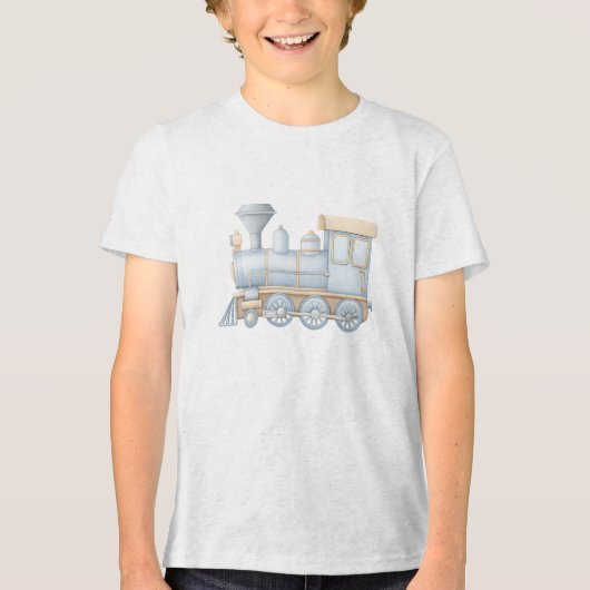 Pastel Classic Steam Train Engine Illustration トライブレンドＴシャツ (正面)