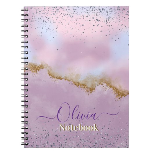 Pastel Cloud Amethyst Glitter ノートブック (正面)