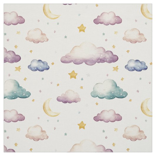 Pastel Clouds / Stars / Moons on Ivory ファブリック (見本)