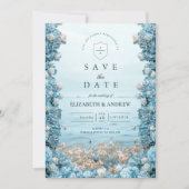 Pastel Coastal Blue Florals Wedding セーブザデート (正面)