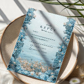 Pastel Coastal Blue Florals Wedding 出欠カード