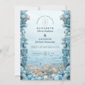 Pastel Coastal Blue Florals Wedding 招待状 (正面)