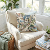 Pastel Coastal Cottage Village Escape クッション