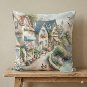 Pastel Coastal Cottage Village Escape クッション