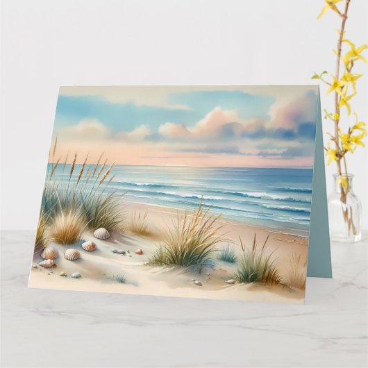 Pastel Coastal Dunes Watercolor カード (黄色い花)