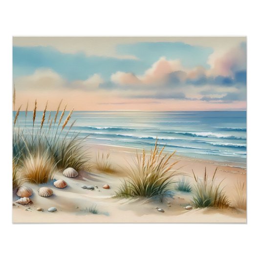 Pastel Coastal Dunes Watercolor ポスター (正面)