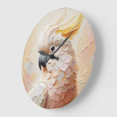 Pastel Cockatoo Wall Clock – Soft Impasto Bird Art ラージ壁時計 (傾斜)