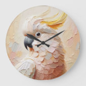 Pastel Cockatoo Wall Clock – Soft Impasto Bird Art ラージ壁時計 (正面)