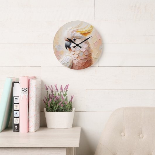Pastel Cockatoo Wall Clock – Soft Impasto Bird Art ラージ壁時計 (読書スペース)