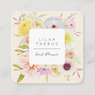 Pastel Colored Floral Square Business Card コーリングカード