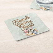 Pastel Colored Pumpkins Friendsgiving Feast スクエアペーパーコースター (アングル)