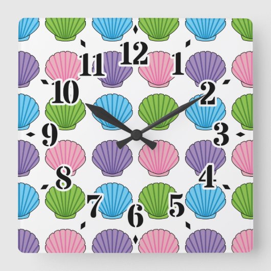 Pastel Colorful Seashell Pack スクエア壁時計 (正面)