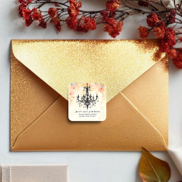 Pastel Colors Chic Floral Vintage Chandelier スクエアシール