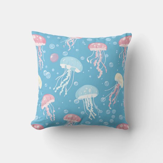 Pastel colors jellyfish pattern クッション (正面)