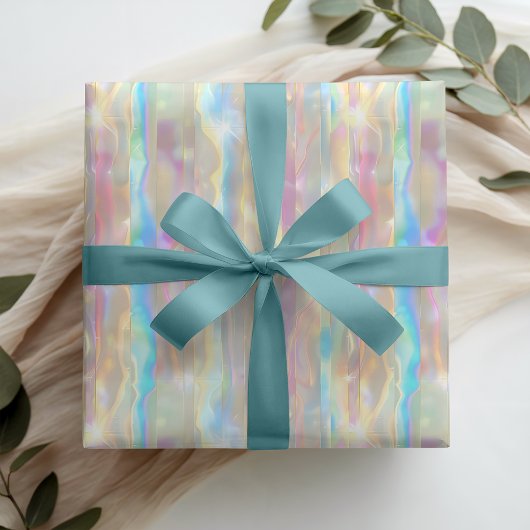 Pastel Colors Shimmering Iridescent Stripes Patter ラッピングペーパー