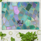 Pastel colors stained glass mosaic pattern キッチンタオル (折り畳み)