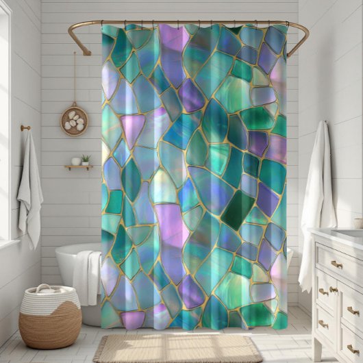 Pastel colors stained glass mosaic pattern シャワーカーテン