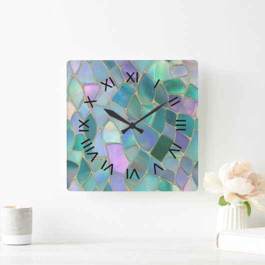 Pastel colors stained glass mosaic pattern スクエア壁時計 (ホーム)