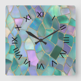 Pastel colors stained glass mosaic pattern スクエア壁時計