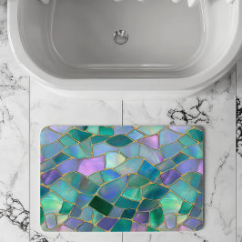 Pastel colors stained glass mosaic pattern バスマット