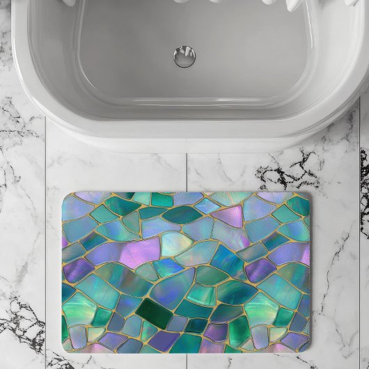 Pastel colors stained glass mosaic pattern バスマット