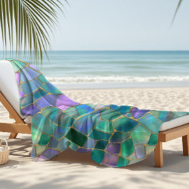 Pastel colors stained glass mosaic pattern ビーチタオル