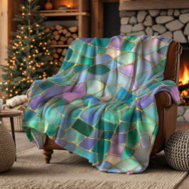Pastel colors stained glass mosaic pattern フリースブランケット