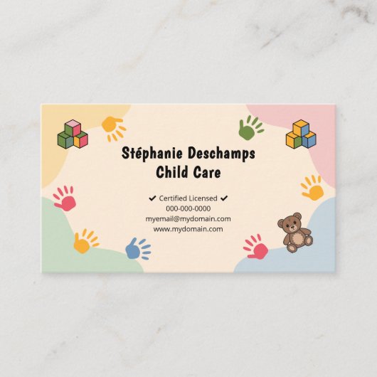 Pastel Colors & Teddy Bear - Child Care 名刺 (正面)