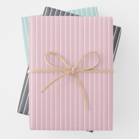 Pastel combination of Gray, Pink, Mint Stripes ラッピングペーパーシート (インサイチュ)