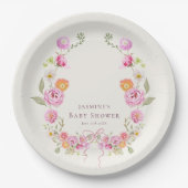 pastel coquette Floral Wreath Baby Shower  ペーパープレート (正面)