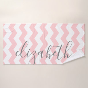 Pastel Coral Gray Chevron Huge Script Name（パステルコーラ バスタオル