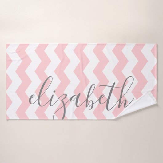 Pastel Coral Gray Chevron Huge Script Name（パステルコーラ バスタオル (バスタオル)