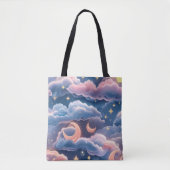 Pastel Coral Sky Blue Moon Coastal Aesthetic トートバッグ (正面)