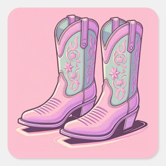 Pastel Cowgirl Boots Stickers スクエアシール (正面)