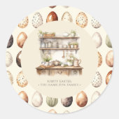 Pastel Cream & Brown Vintage Easter Family name ラウンドシール (正面)