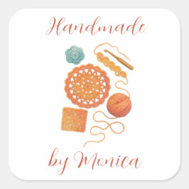 Pastel Crochet hook Yarn Watercolor Crocheting スクエアシール