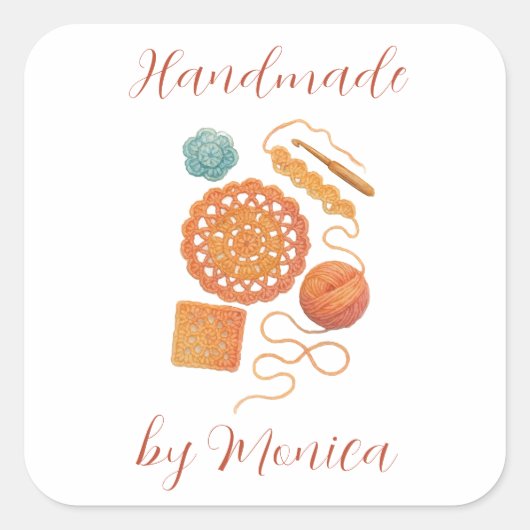 Pastel Crochet hook Yarn Watercolor Crocheting スクエアシール (正面)