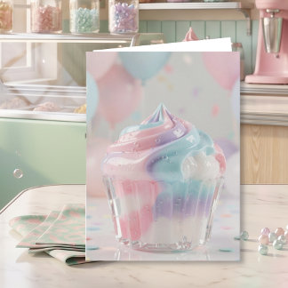 Pastel Crystal Cupcake Birthday  カード